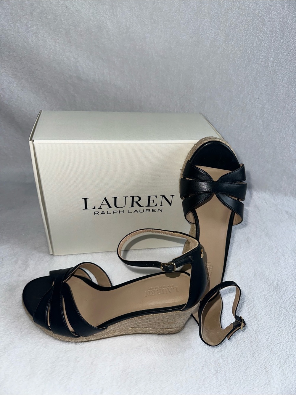 Lauren Ralph Lauren Black Espadrille Wedge Sandals